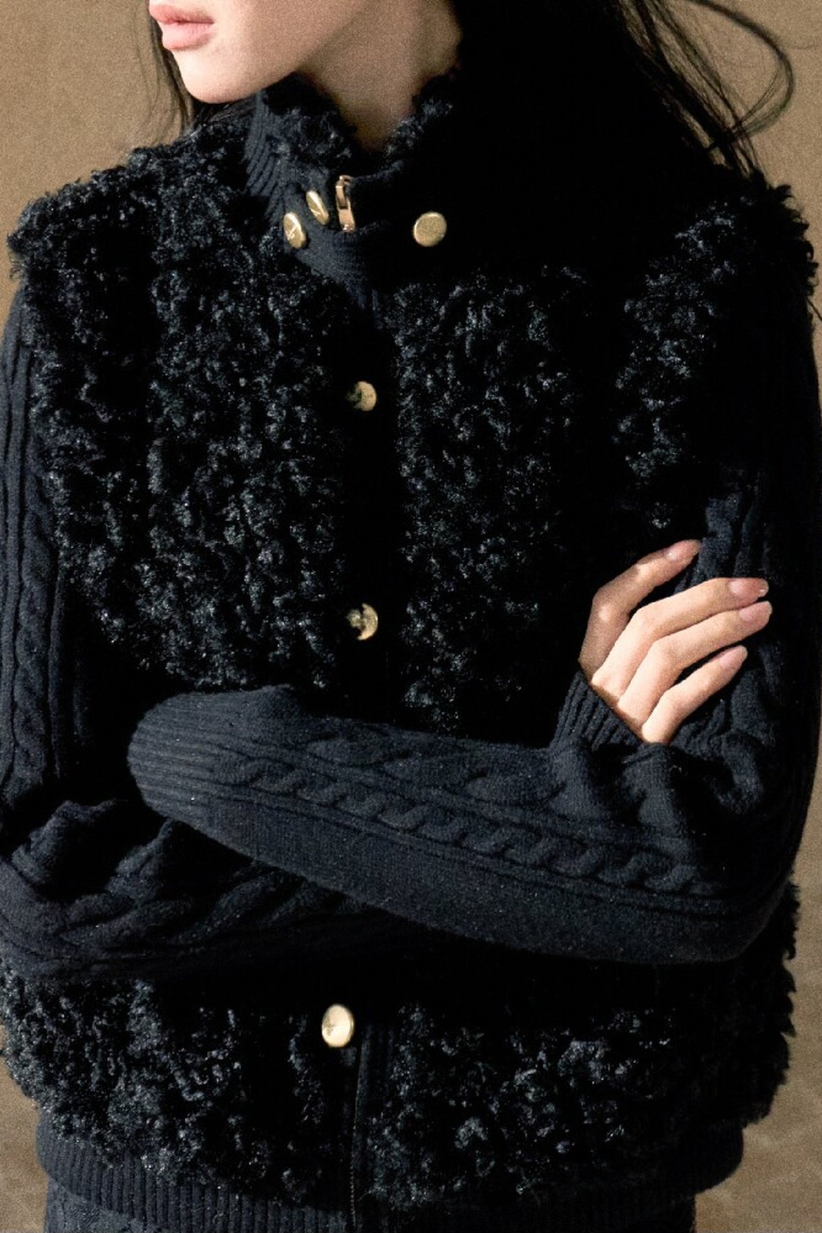 Vintage Eco-Friendly Fur Cable Knit Jacket
