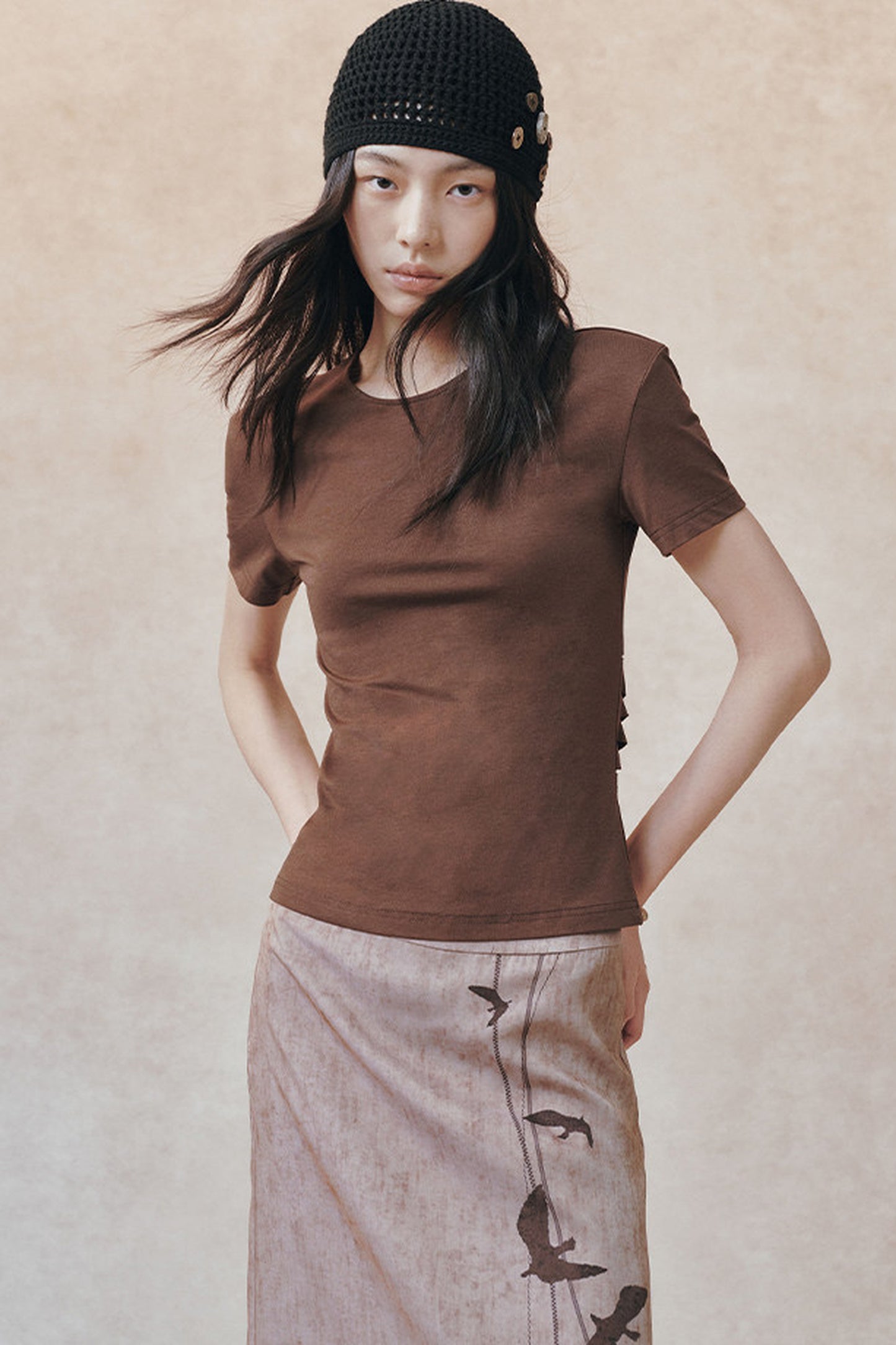 Backless Pleated Hollow-Out Short-Sleeve T-Shirt