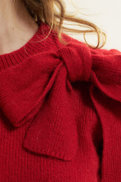 Bowknot Puff Sleeve Knitted Sweater