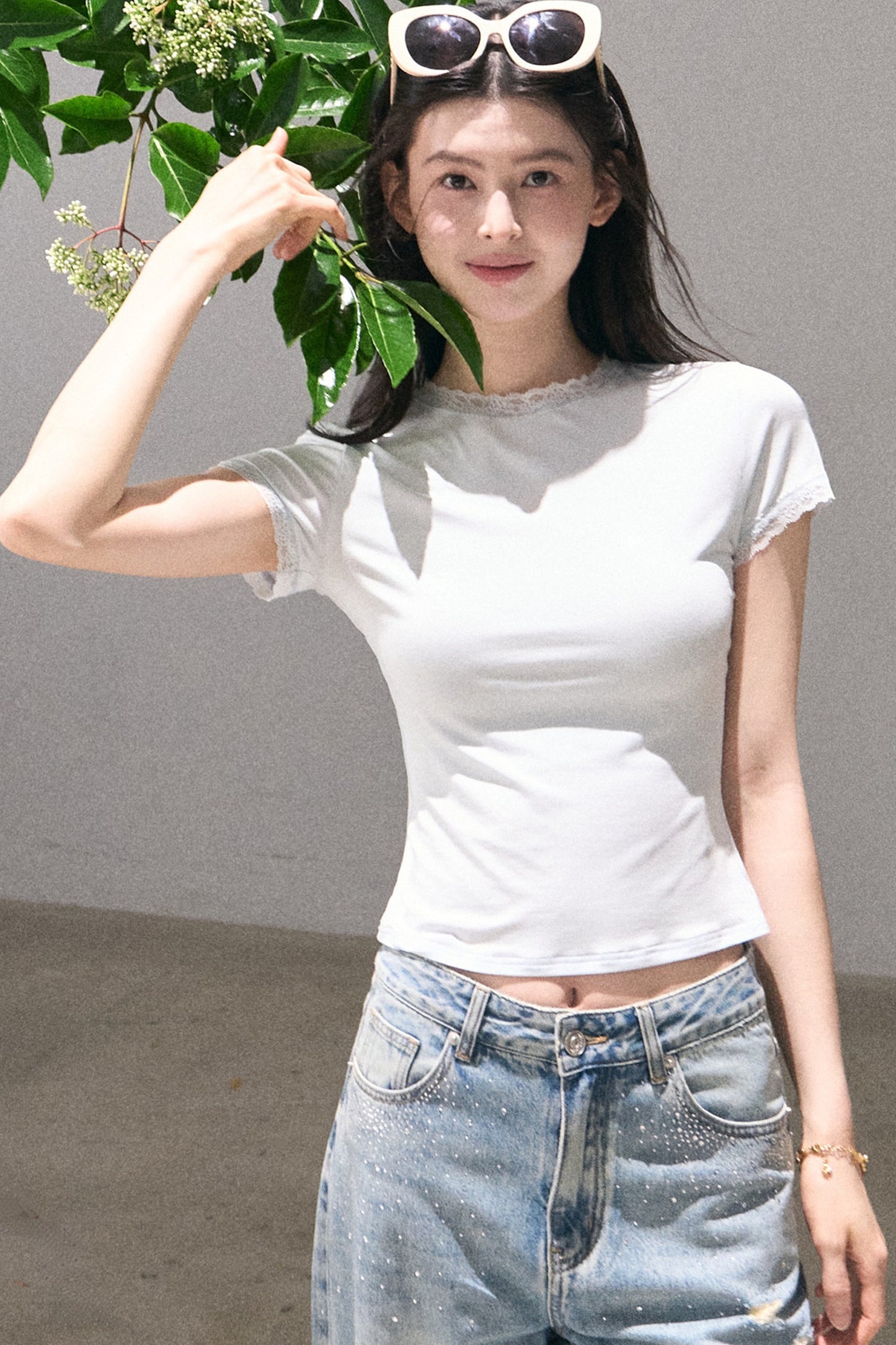 Lenzing maglia in modal con bordo in pizzo