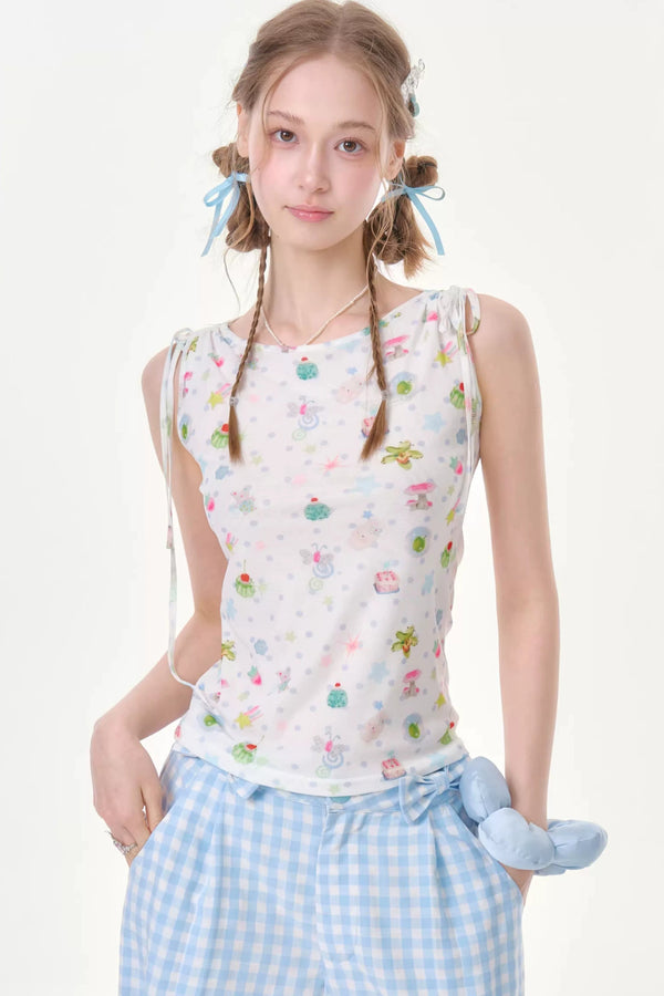 Off-Shoulder Polka Dot Vest