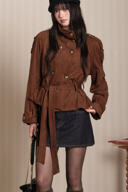 Double-Breasted Suede Trench Coat