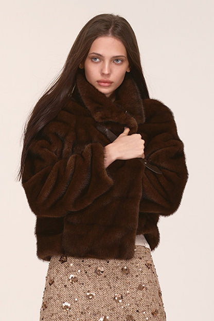 Stand Collar Faux Mink Fur Jacket