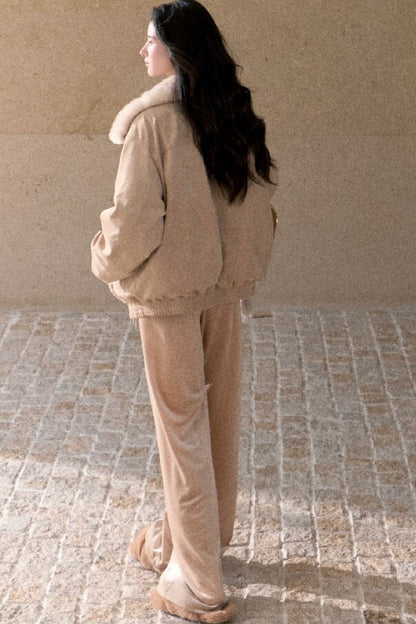 Matte Suede 95% White Duck Down Jacket