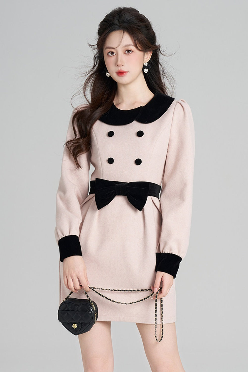 Pink Woolen Cinched Waist Dress