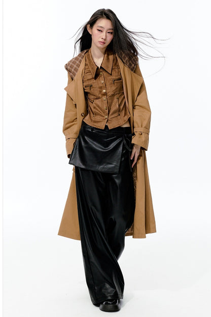 Detachable Beaded Chain Bronze Rivet Suede Shirt
