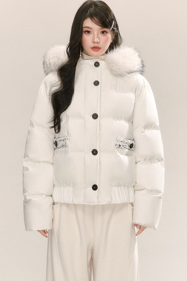 Little Raccoon Fur Collar Hooded Down Jacket