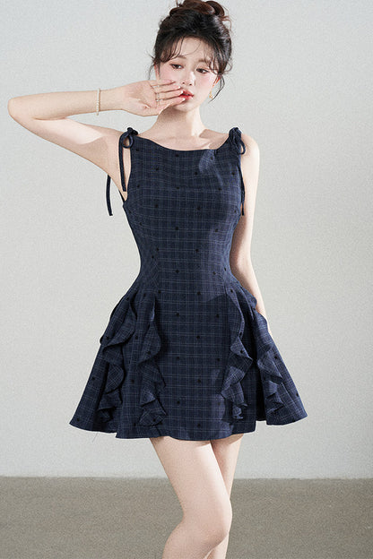 Plaid Ruffle Sleeveless Dress