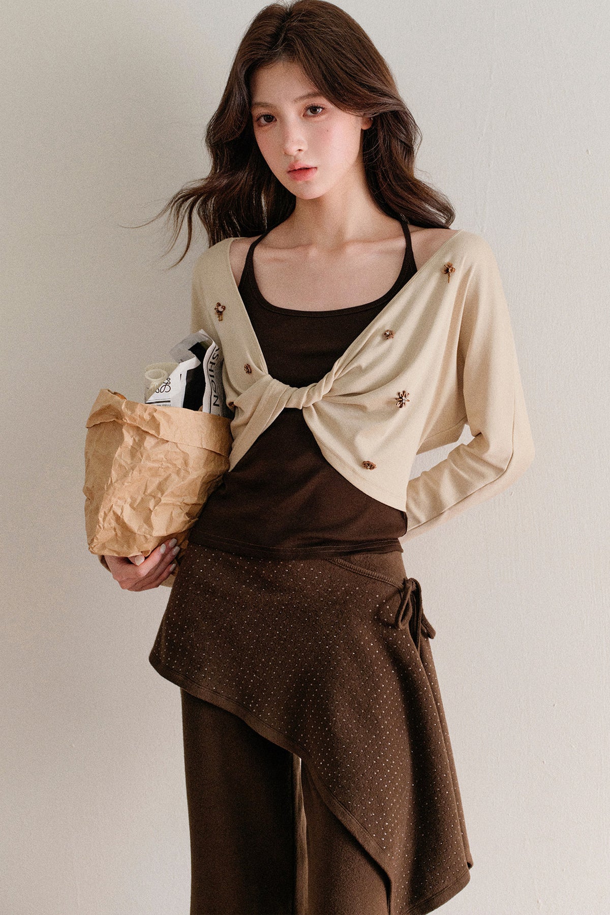 Twisted Batwing Camisole Top And Tassel Draped Pants Set-Up
