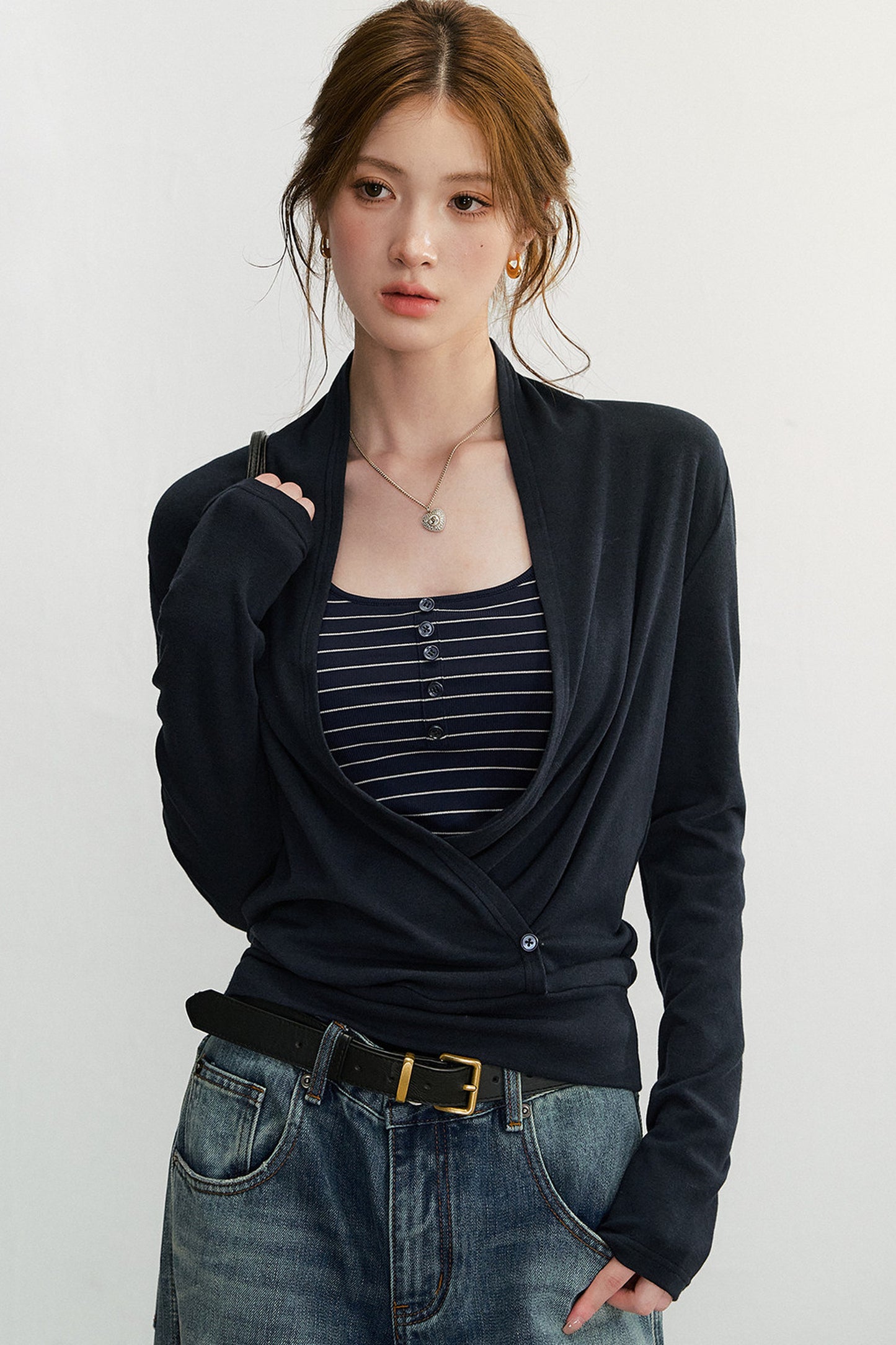 Cross V-Neck Knit Top and Camisole Set