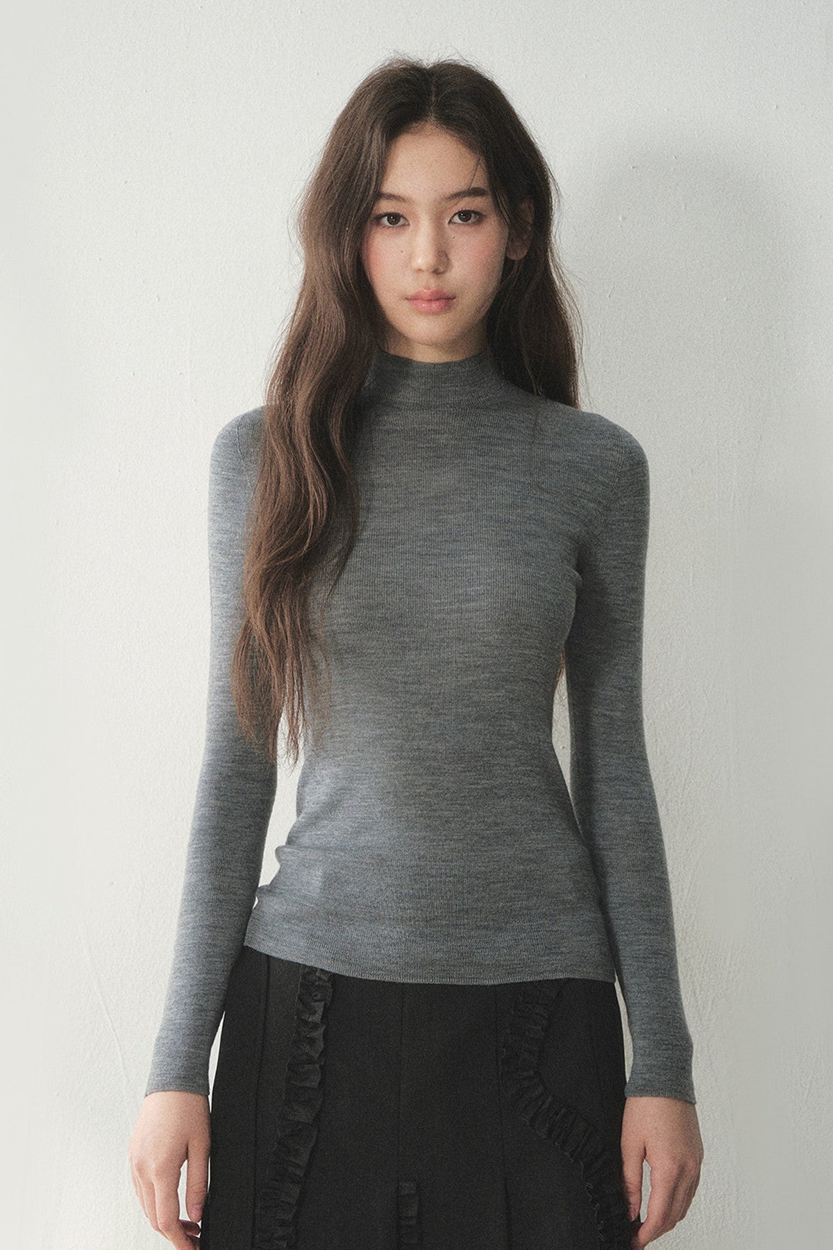 100% Wool Half-Turtleneck Knit Top