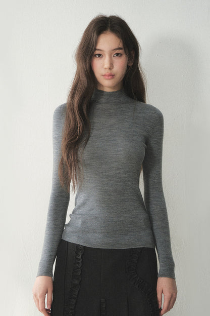 100% Wool Half-Turtleneck Knit Top