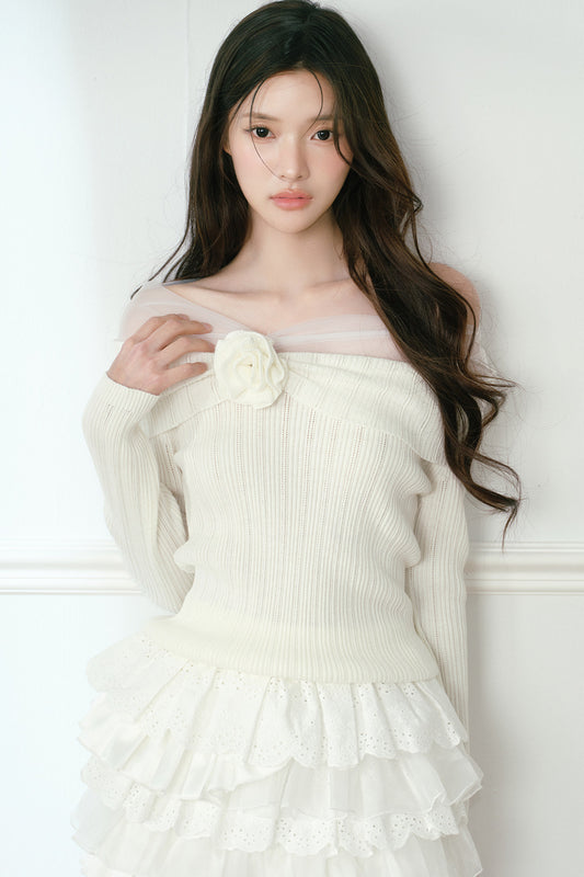 3D Rose Off-Shoulder Knit Top