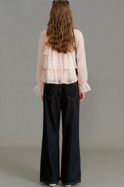 Blouse en mousseline à col carré et volants