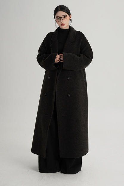 Cappotto ampio lungo in lana double face