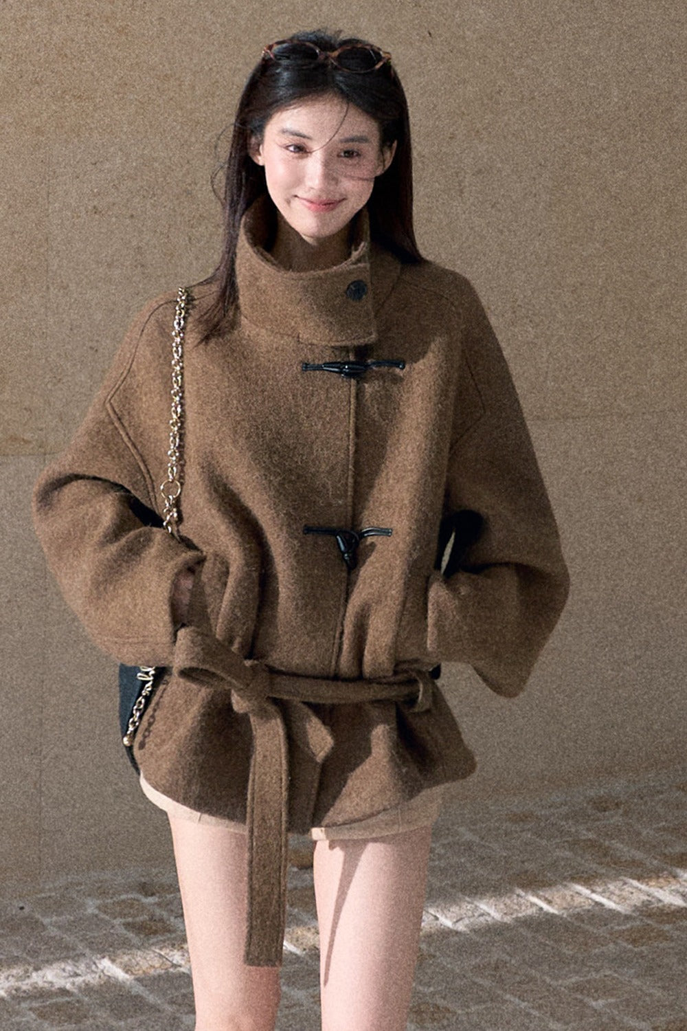 Horn Button Wool Blend Tie Coat