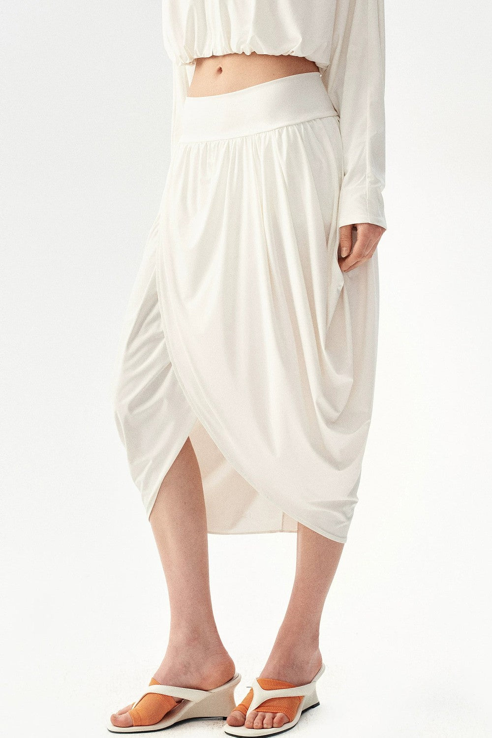 Irregular Pleated Draped Midi Skirt