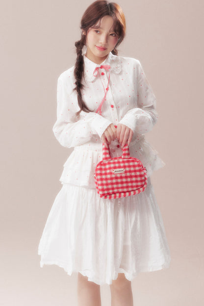 Bow Polka Dot Shirt and Skirt Set-Up