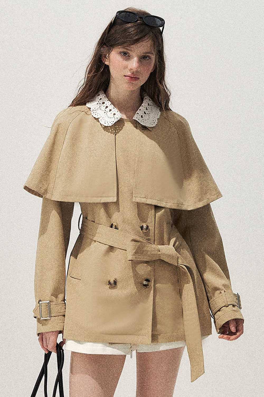 Detachable Cape Crochet Collar Trench Coat