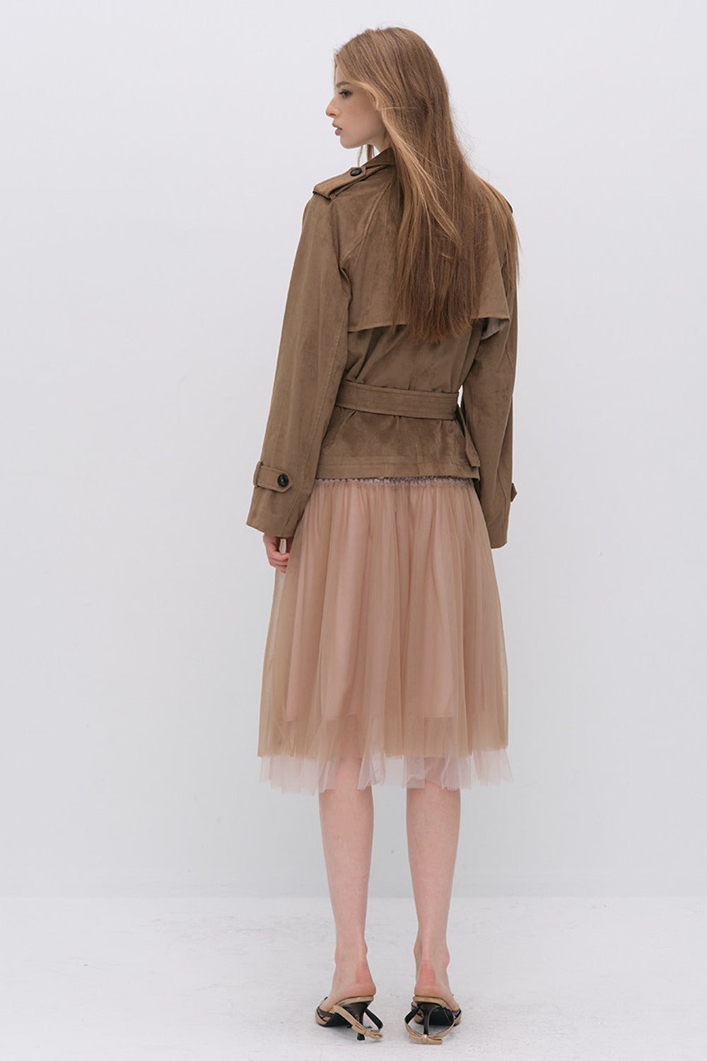 Suede Buttoned Trench Jacket