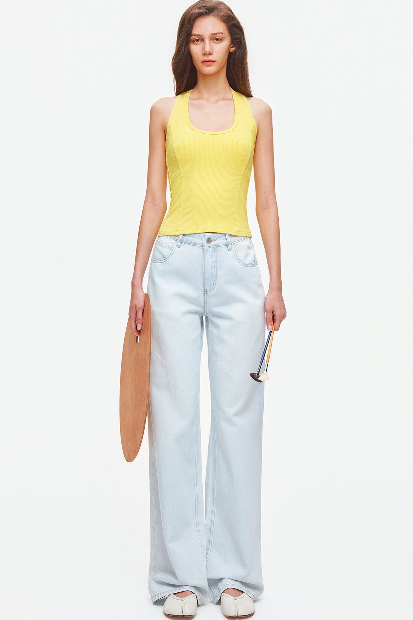 Jeans a gamba larga in misto lyocell e cotone azzurro chiaro