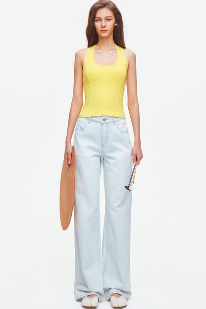 Jeans a gamba larga in misto lyocell e cotone azzurro chiaro