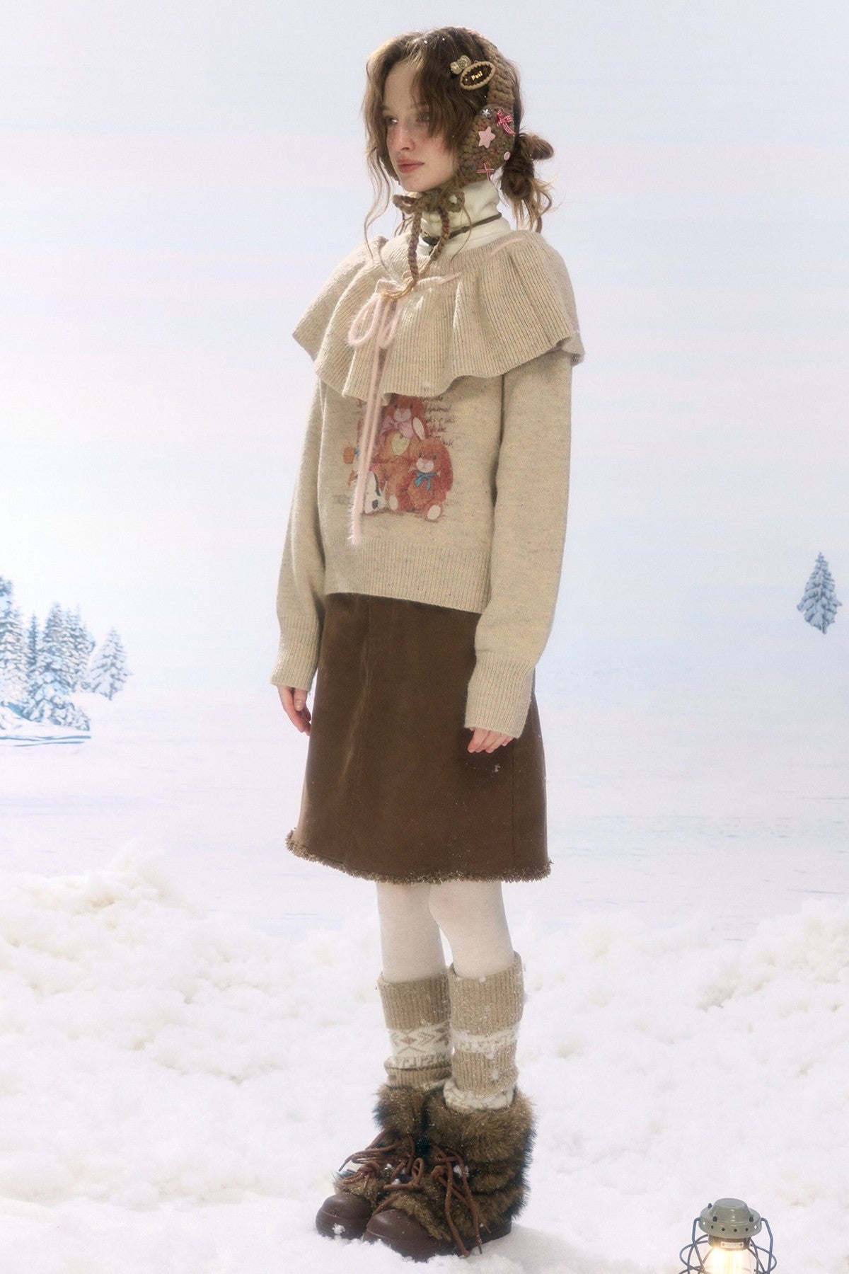 Brown Corduroy Mid-Length Skirt