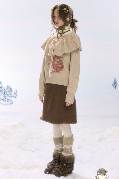 Brown Corduroy Mid-Length Skirt