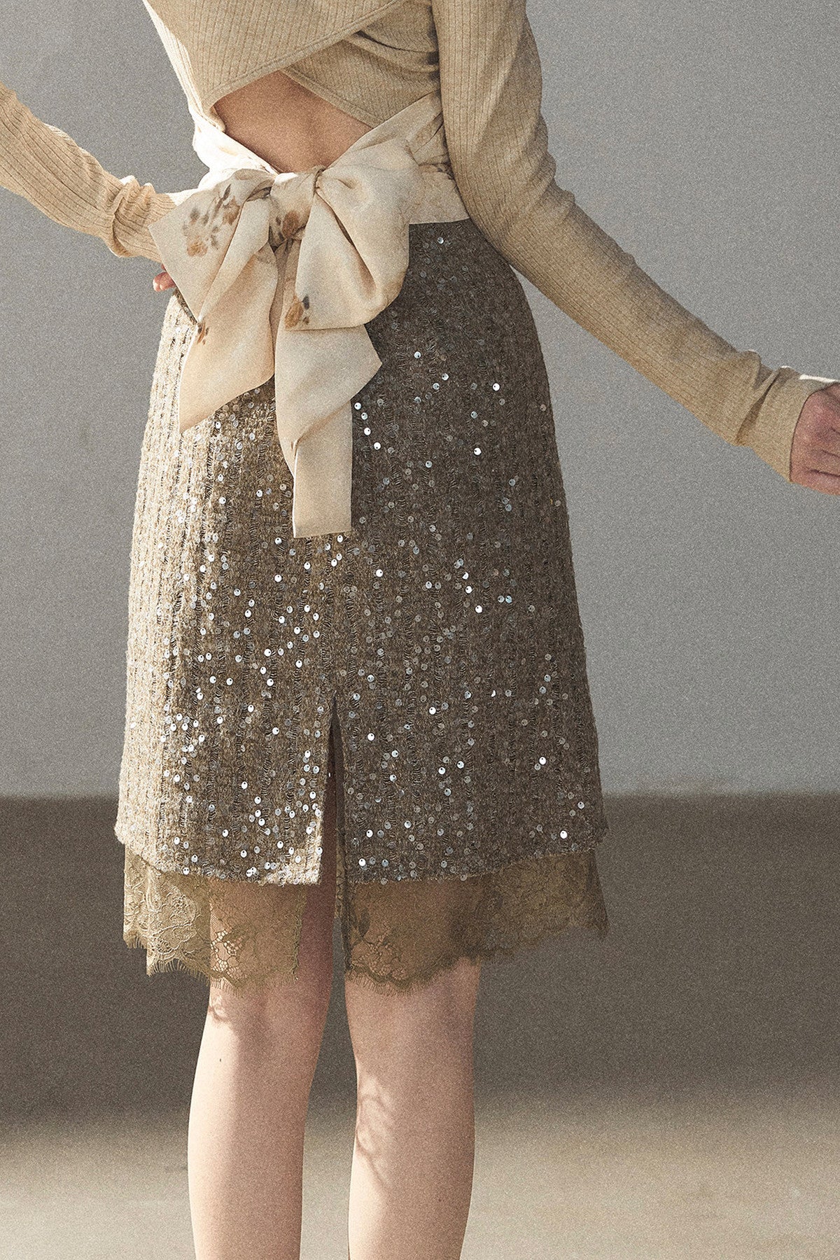 Straight Cut Sequin Lace Skirt