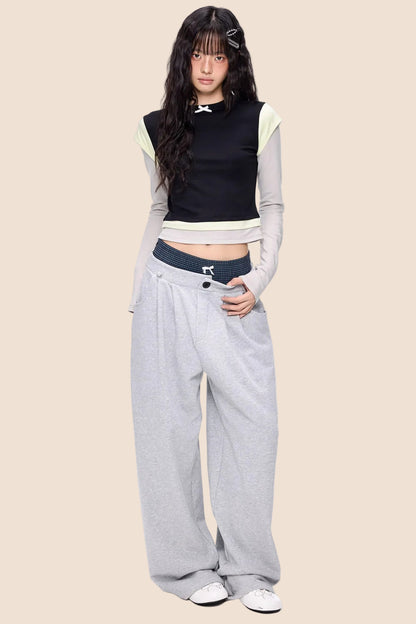 Color-Blocked Bow Long-Sleeve T-shirt
