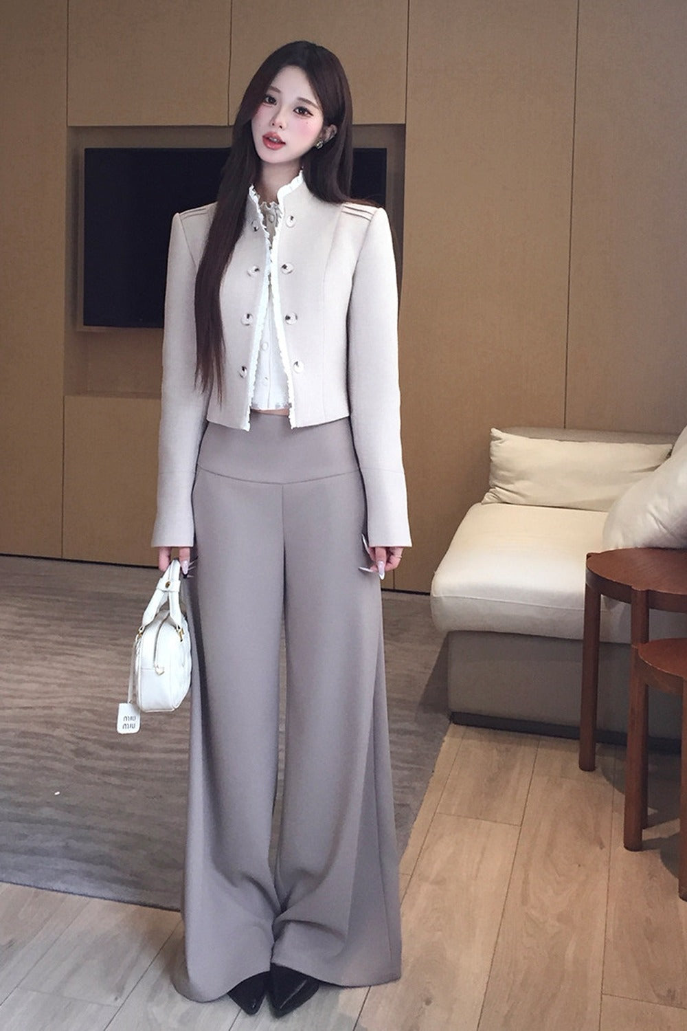 Double-Breasted Ruffle Short Jacket