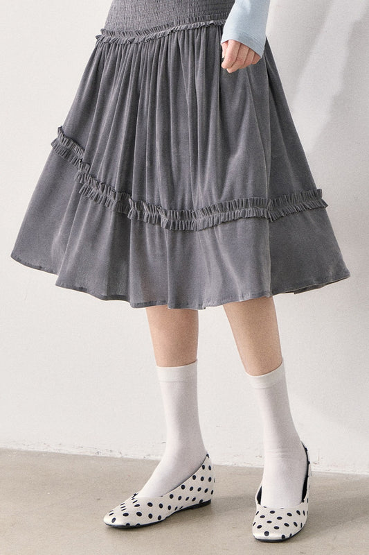 Romantic Retro Velvet Mid-Length Skirt