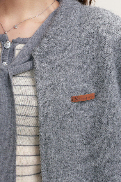 Striped Shawl Collar Long Sleeve Knit Sweater
