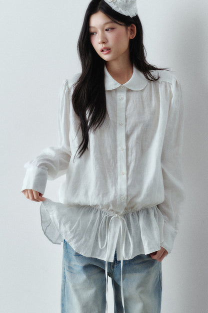 Low-Waist Ruffle Linen Shirt