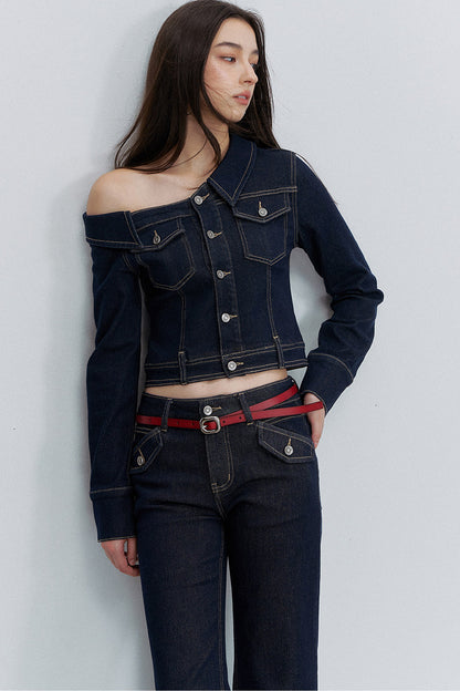 Asymmetrical One-Shoulder Denim Shirt