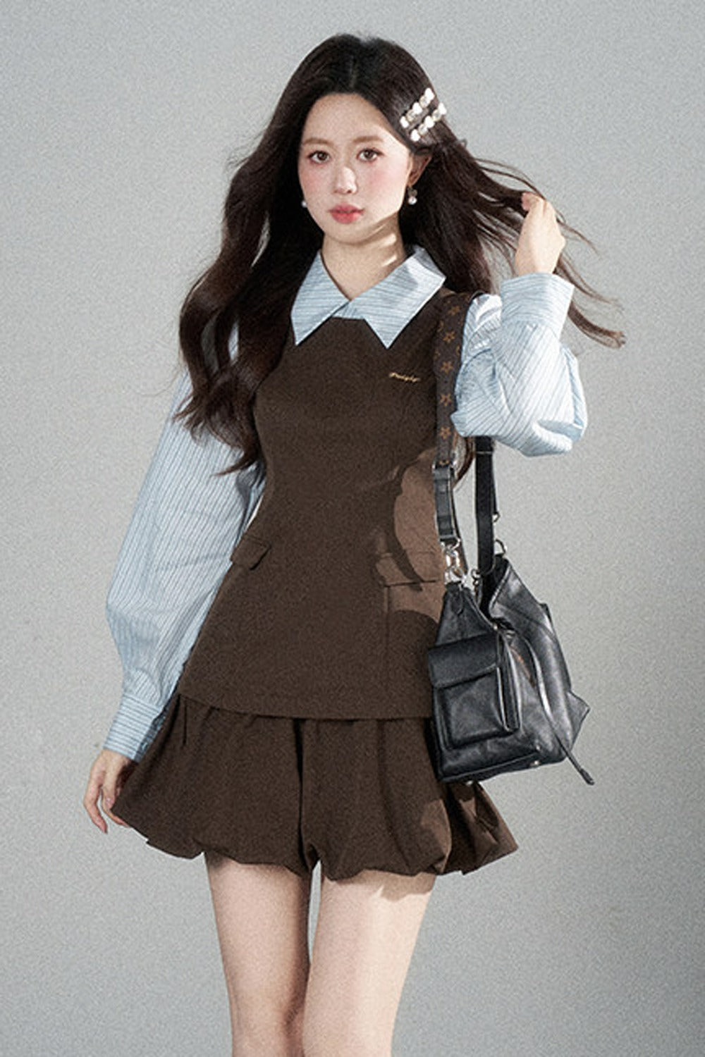 Preppy Layered-Look Striped Shirt Dress