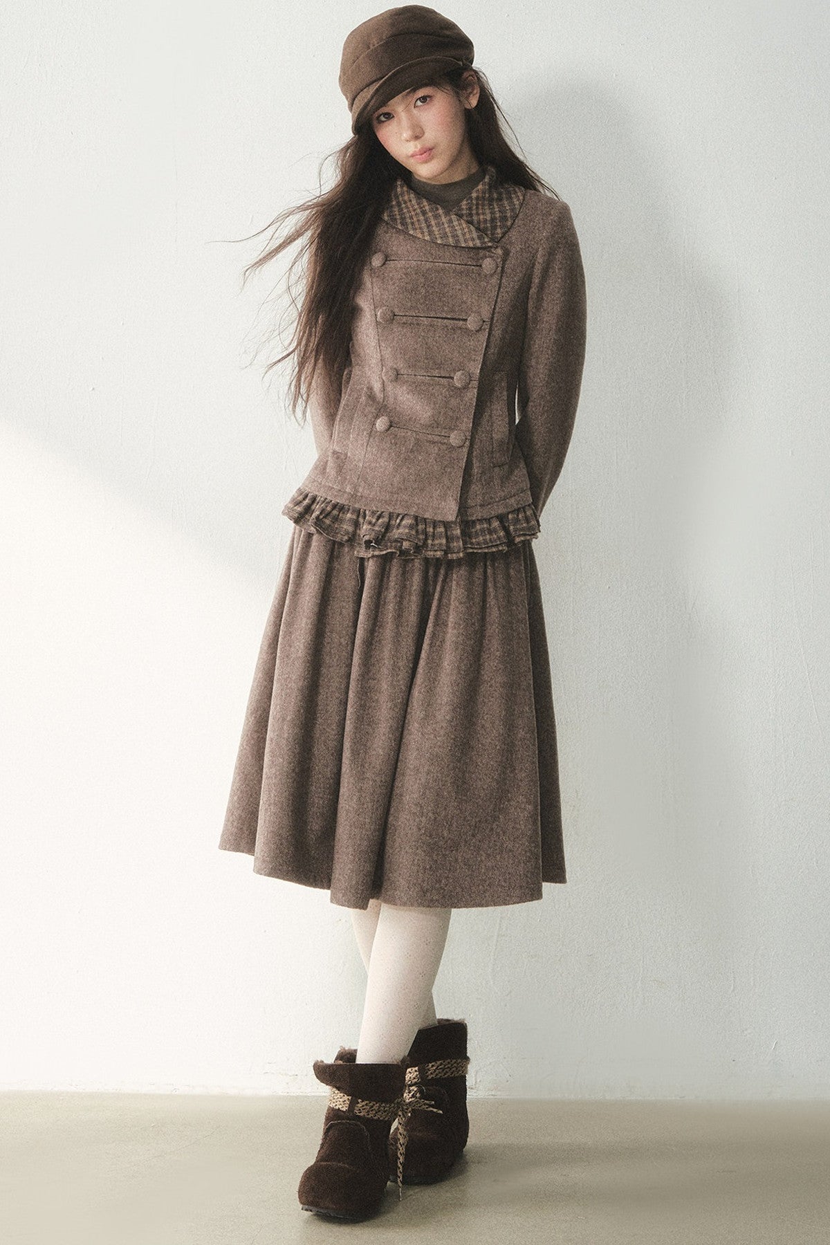 Preppy Double-Breasted Jacket and Skirt Set-Up