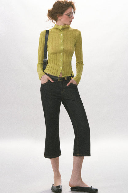 High-Waist Straight-Leg Washed Jeans