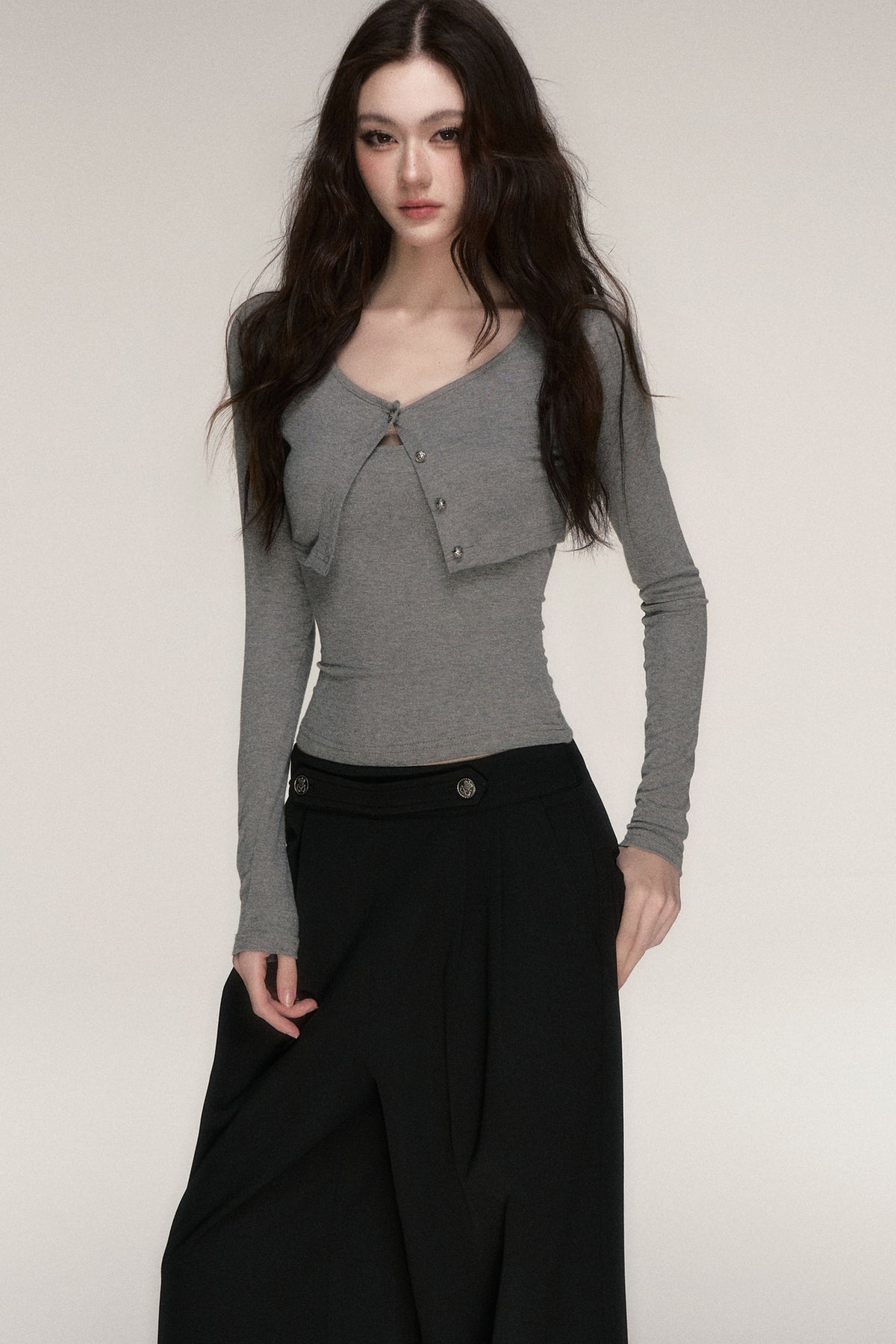 Long-Sleeved Top and Camisole Set