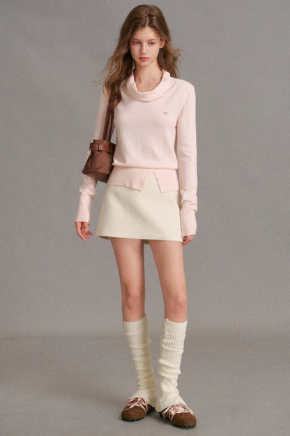 Asymmetric Diagonal Button Cowl Knit Top