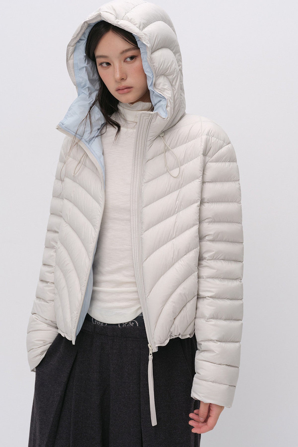 3D Quilted Drawstring Hooded Down Jacket