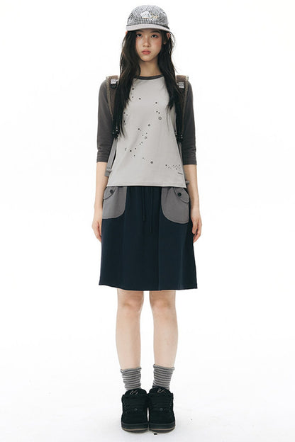 Color-Blocked Raglan Sleeve Knit Blouse