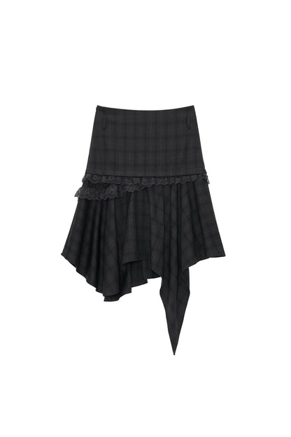 Drapey Plaid Asymmetrical Skirt