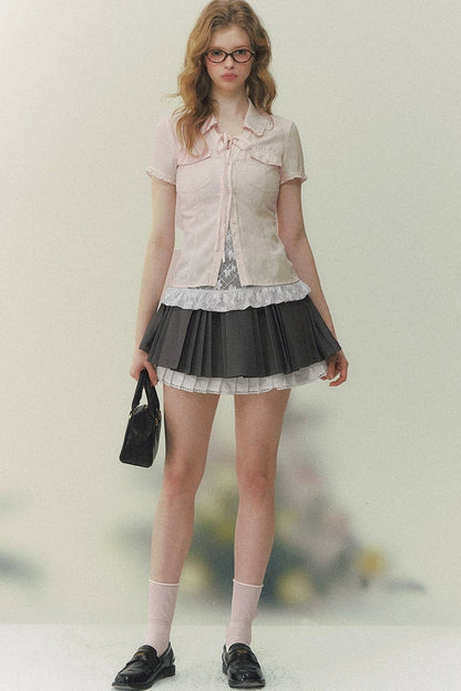 Preppy Lace Fake Two-Piece Blouse