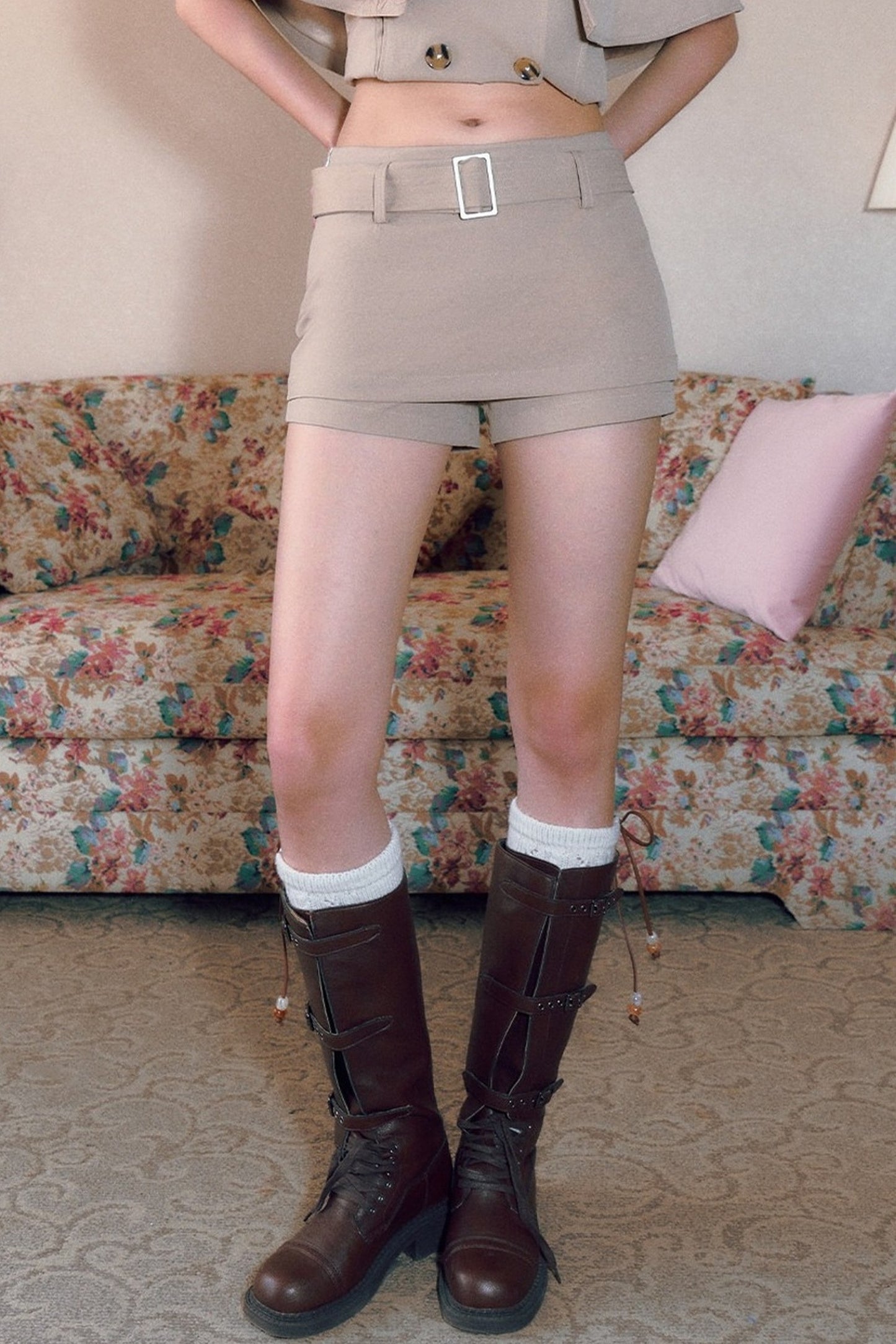 High-Waisted A-Line Belt Skirt