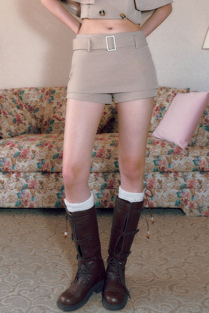 High-Waisted A-Line Belt Skirt
