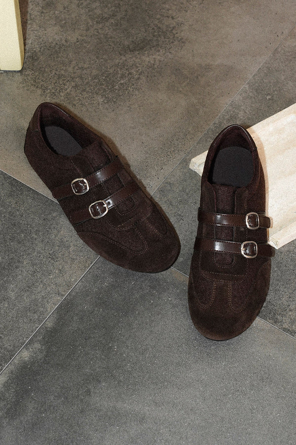 Brown Double Buckle Soft Sole Shoes