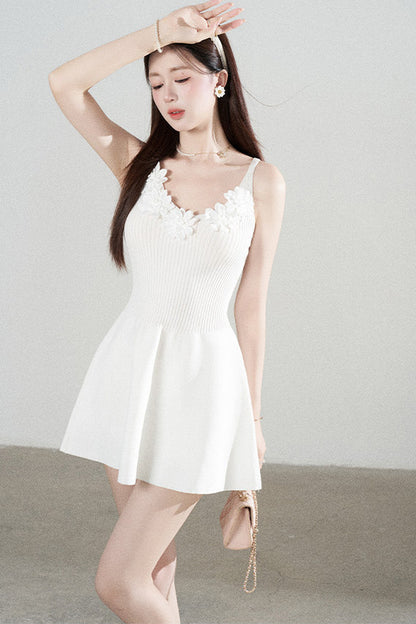 Spaghetti Strap Knitted Dress With Cardigan Set-Up