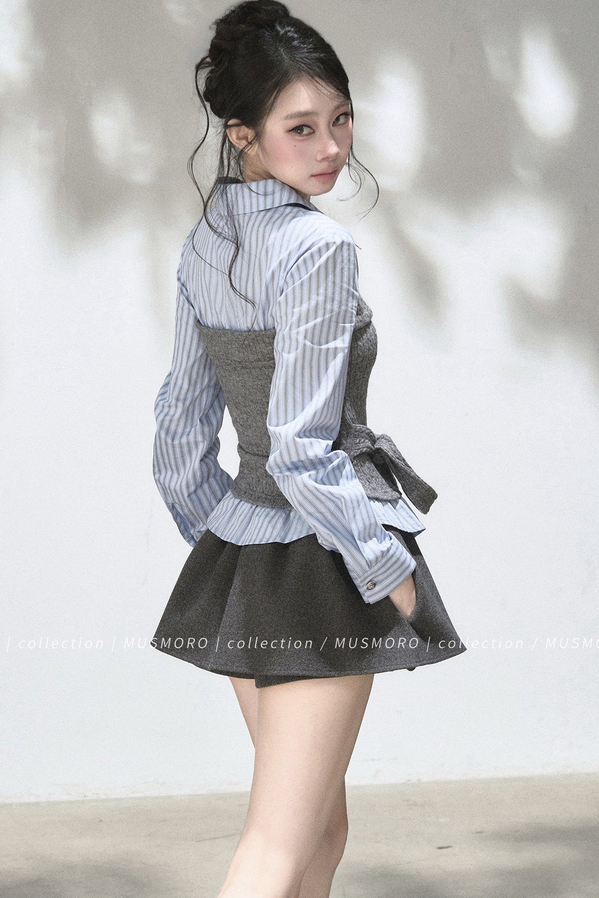 Layered-Look Knit Striped Shirt