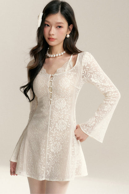 Long Sleeve Hollow Lace Dress